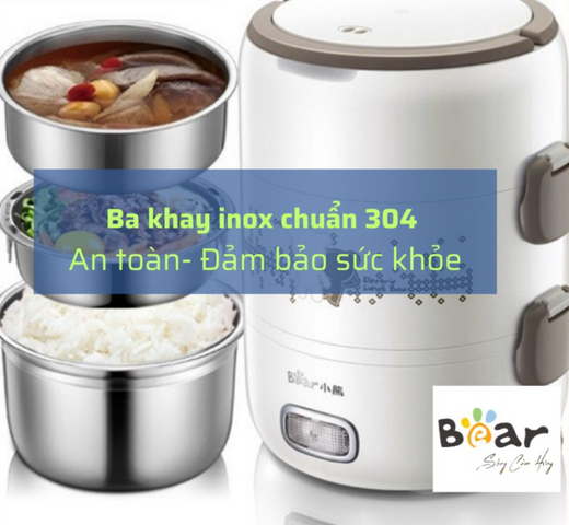 Hộp Cơm Giữ Nhiệt Cắm Điện 3 Tầng Bear DFH-S2358 2L - Tiện Ích Nấu Nướng, Hâm Nóng 3 Món, Khay Inox 304 Dễ Dùng