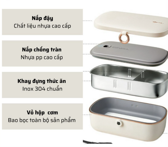 Hộp Cơm Giữ Nhiệt Cắm Điện Inox Cao Cấp Bear DFH-P09E5 - Hâm Nóng Nhanh, Dung Tích 1L, Dễ Vệ Sinh, Phù Hợp Văn Phòng và Du Lịch