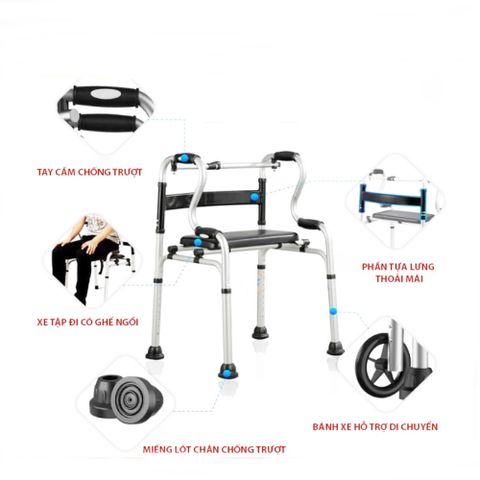 Khung Tập Đi Z002 Đa Năng Có Ghế Ngồi Tháo Rời, Gấp Gọn - Thiết Bị Hỗ Trợ Đi Lại An Toàn Cho Người Cao Tuổi