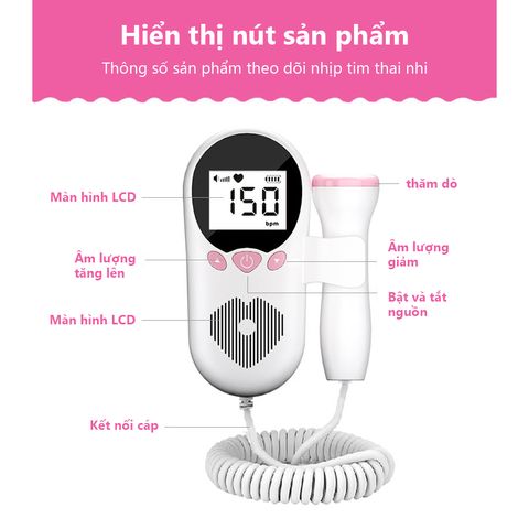 Máy Đo Tim Thai Tại Nhà Fetal Doppler 3.0MHz - Thiết Bị Siêu Âm Cao Cấp Nghe Nhịp Tim Thai Nhi Chính Xác Từ 9 Tuần Trở Lên