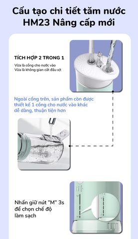 Máy tăm nước gấp gọn 3 chế độ làm sạch Hangy HM23 - Công nghệ tia nước siêu âm, áp suất 120PSI, chăm sóc răng miệng hiệu quả tại nhà