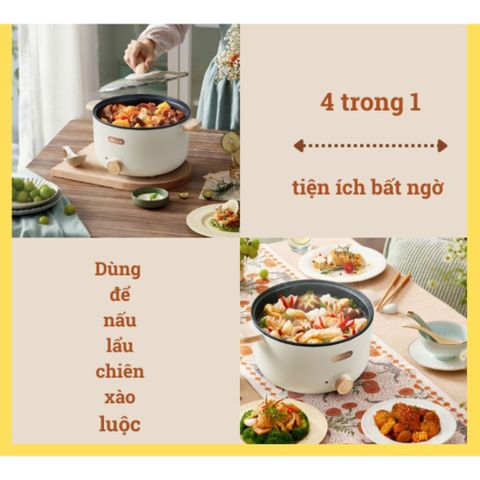 Nồi điện đa năng Bear DRG-D30T3 800W - Nấu Lẩu, Chiên, Xào, Luộc - Dung tích 3L, 2 Mức Nhiệt Điều Chỉnh, Lớp Chống Dính Cao Cấp
