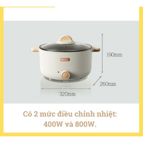 Nồi điện đa năng Bear DRG-D30T3 800W - Nấu Lẩu, Chiên, Xào, Luộc - Dung tích 3L, 2 Mức Nhiệt Điều Chỉnh, Lớp Chống Dính Cao Cấp