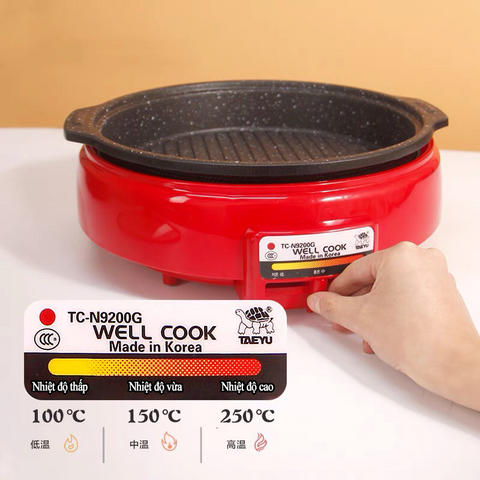 Nồi Lẩu Nướng Điện Well Cook Taeyu TC-N9200G - Điều Chỉnh Nhiệt Độ 100-200°C, Dung Tích 3L, Chống Dính, Nấu Nướng Đa Dạng