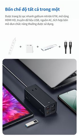 Ổ Cắm Sạc Nhanh Xiaomi Youpin 67W Desktop Pro - Đa Chức Năng 7 Cổng Kết Nối Với Sạc Nhanh và HDMI, Phù Hợp Mọi Thiết Bị