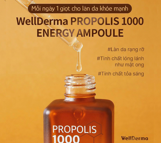 Serum keo ong phục hồi và sáng da Wellderma Propolis 1000 Energy Ampoule 50ml - Dưỡng ẩm, trẻ hóa, cải thiện nếp nhăn hiệu quả