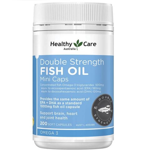 Viên Dầu Cá Healthy Care Double Strength Fish Oil Mini 200 Viên - Tăng Cường Omega-3, Hỗ Trợ Sức Khỏe Tim Mạch và Thị Lực
