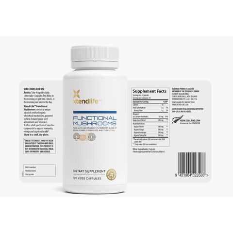 Viên uống nấm hữu cơ Xtend Life Functional Mushrooms - Hỗ trợ miễn dịch, tăng cường sức khỏe với nấm Linh Chi, Chaga, Vân Chi, 120 viên