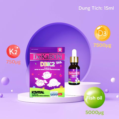 Vitamin D3K2 DHA Dekabon dạng giọt - Thực phẩm bổ sung vitamin cho trẻ sơ sinh, hỗ trợ phát triển xương, tăng hấp thu canxi, 15ml