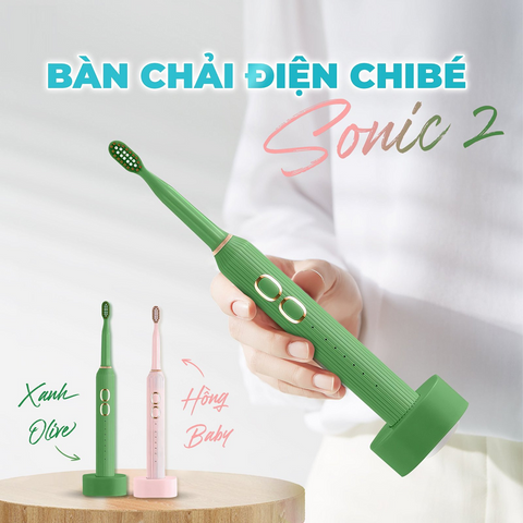 Bàn chải đánh răng điện Chibé Sonic 2 CB039 - Công nghệ sóng âm 32.000 lần/phút, Kháng nước IPX8, Đầu lông siêu mềm, 5 chế độ chăm sóc răng miệng