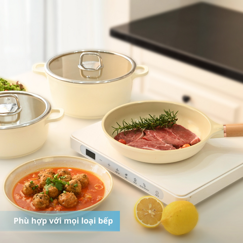 Bộ 5 Nồi Chảo Chống Dính Phủ Gốm Haatz - Nồi Chảo Thực Phẩm An Toàn, Dễ Dàng Vệ Sinh, Chất Liệu Cao Cấp, Thiết Kế Tinh Tế