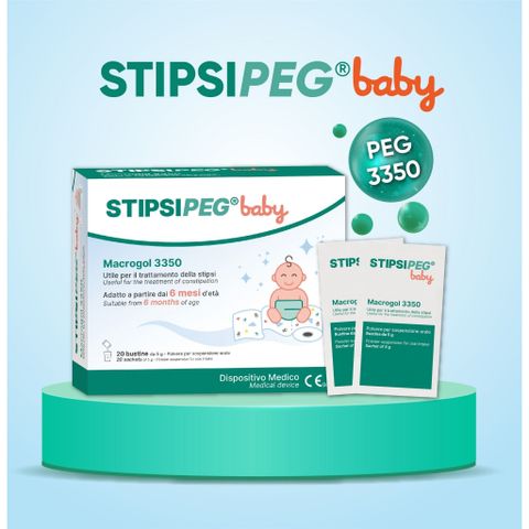 Bột hỗ trợ nhuận tràng Stipsipeg Baby Macrogol 3350 cho trẻ từ 6 tháng - Làm mềm phân, hỗ trợ tiêu hóa tự nhiên hiệu quả và an toàn.