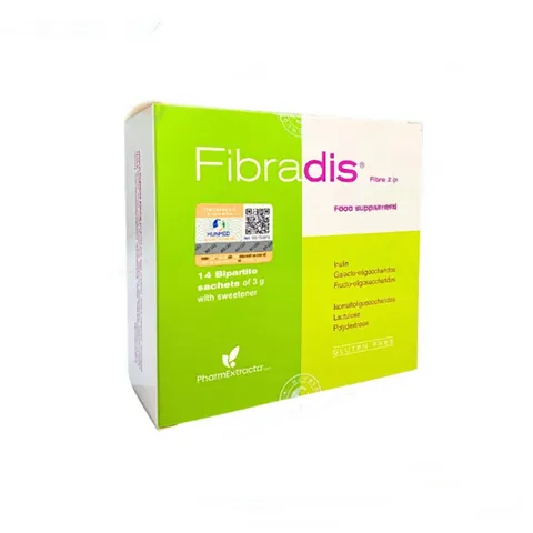 Bột uống Fibradis bổ sung chất xơ cho trẻ em từ 1 tuổi, hỗ trợ tiêu hóa, ngừa táo bón, công thức hòa tan dễ hấp thu, gói tiện lợi 14 gói x 3g