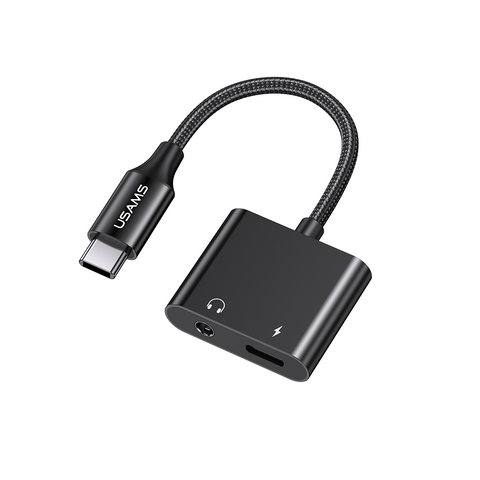Đầu Chuyển Âm Thanh AU15 Type-C to 3.5DC USAMS US-SJ598 - Thiết Kế 2 Cổng, Hỗ Trợ Sạc Nhanh 60W, Chất Âm Tối Ưu