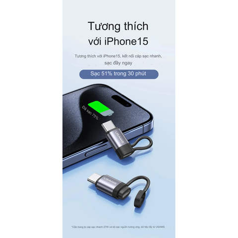 Đầu Chuyển Lightning sang Type-C USAMS SJ677LN01 AU17 - Sạc Nhanh PD 30W, Kết Nối và Truyền Dữ Liệu, Phụ Kiện Điện Thoại Chất Lượng