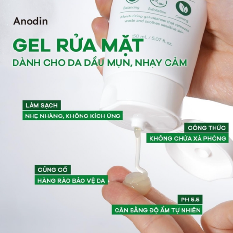 Gel Rửa Mặt Dầu Mụn Nhạy Cảm Anodin KavaKava Calming 150ml - Sạch Sâu, Cân Bằng Da, Giảm Kích Ứng, Tươi Mát