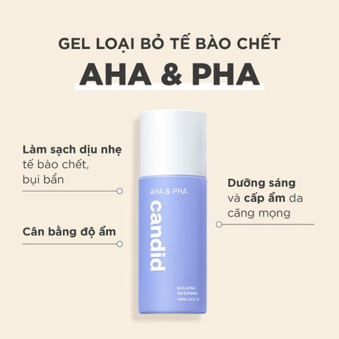Gel Tẩy Tế Bào Chết AHA & PHA Candid 100ml - Hỗ Trợ Mịn Da, Ngừa Mụn, Dưỡng Sáng Da, Dạng Gel Dịu Nhẹ, Sản Phẩm Chăm Sóc Da Chất Lượng Cao