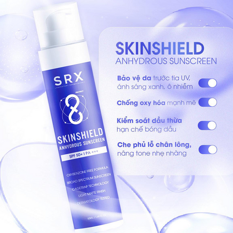 Kem Chống Nắng SRX Skinshield Anhydrous Sunscreen SPF50+/PA+++ - Bảo Vệ Da Tối Ưu, Kiềm Dầu, Dùng Làm Lớp Lót Trang Điểm 50ml