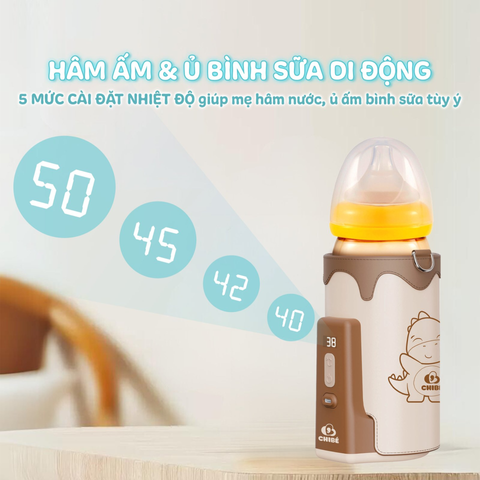 Máy Hâm Sữa Di Động Chibé Warm 3 CB021 - Thiết Kế Nhỏ Gọn, 5 Mức Nhiệt Độ, Pin 6000mAh, Tiện Lợi Cho Cha Mẹ