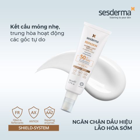 Sữa Chống Nắng Vật Lý Lai Hóa Học Sesderma Repaskin Invisible Light SPF50+ - Bảo Vệ Da Tối Ưu, Chống UVA/UVB/IR.