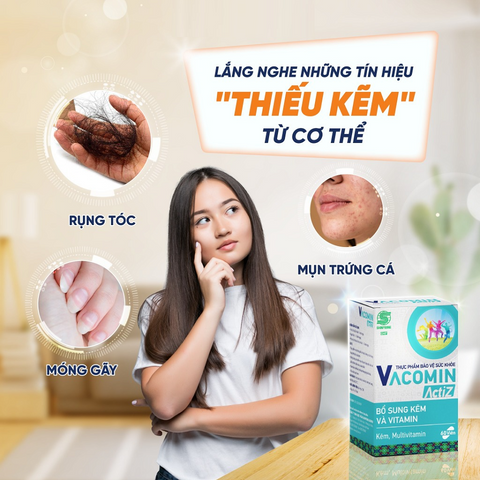 Viên uống Vacomin ActiZ - Bổ sung Kẽm & Vitamin C, E, B1 cho Người Lớn & Phụ Nữ Mang Thai - Hỗ Trợ Tăng Đề Kháng & Tiêu Hóa
