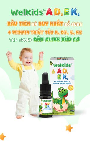 Vitamin A, E, D3, K2 MK7 Dạng Giọt Biovagen WelKids ADEK 10ml - Bổ Sung Vitamin Tan Trong Dầu Olive Hữu Cơ Cho Trẻ Nhỏ