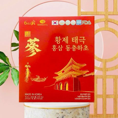 Nước Hồng Sâm Vua Thiên Sâm Đông Trùng Hạ Thảo Hankwanjang Hàn Quốc - Bổ Sung Dinh Dưỡng Tốt Cho Sức Khỏe, Hộp 30 Gói 70ml