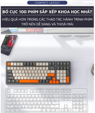 Bàn phím cơ Bluetooth K8BT Hotswap Red Switch LED Gaming - Kết nối USB 2.4Ghz và Type C, Thiết kế nhỏ gọn, 18 chế độ LED đẹp mắt