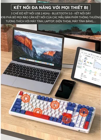 Bàn Phím Cơ Gaming Bluetooth Không Dây K98BT Led RGB 16.8 triệu màu - Kết nối đa thiết bị, lý tưởng cho game thủ và văn phòng