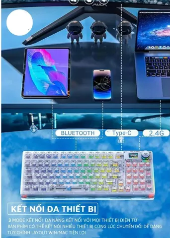 Bàn Phím Cơ Không Dây Aula F98 Pro Màn Hình LCD - LED RGB 16 Triệu Màu, Thời Gian Sử Dụng 15 Ngày, HotSwap 5 Pin, Kết Nối Bluetooth 5.0