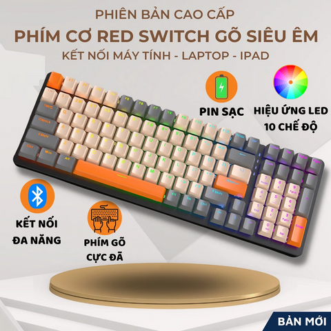 Bàn Phím Cơ Không Dây K6BT - Red Switch LED Đổi Màu, Thiết Kế 98% Bền Đẹp, Pin 5000mAh, Thao Tác Mượt Mà cho Game Thủ
