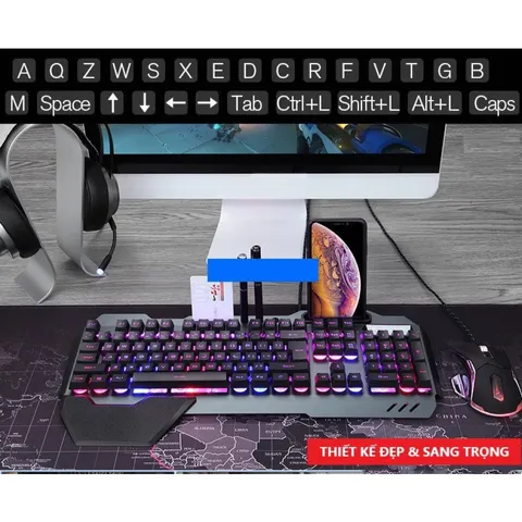 Bàn Phím Gaming Giả Cơ K618 Super Pro - 10 Chế Độ Đèn LED Công Thái Học, Gõ Mượt Cho Game Thủ - Thiết Kế Hiện Đại, 104 Phím Full Size
