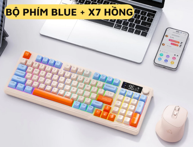 Bộ Bàn Phím và Chuột Không Dây M96 - LED 7 Màu, Phím PBT, 2 Chế Độ, Màn Hình Hiển Thị - Phụ Kiện Máy Tính Cao Cấp