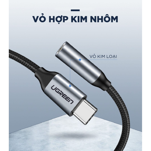 Cáp chuyển Type-C sang 3.5mm Ugreen AV142 - Kết nối tai nghe và loa, không chip DAC, chất lượng âm thanh tốt, thiết kế nhỏ gọn, tiện dụng.