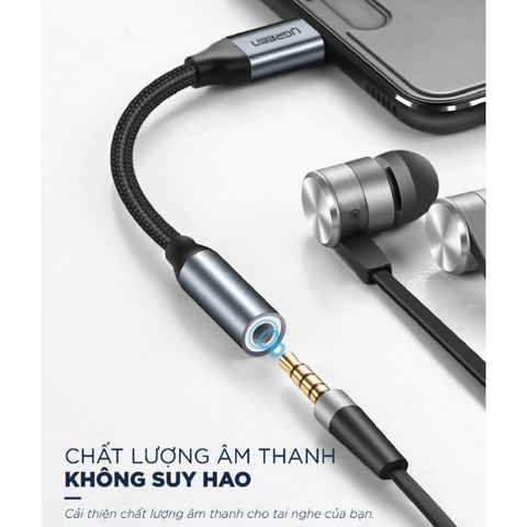 Cáp chuyển Type-C sang 3.5mm Ugreen AV142 - Kết nối tai nghe và loa, không chip DAC, chất lượng âm thanh tốt, thiết kế nhỏ gọn, tiện dụng.