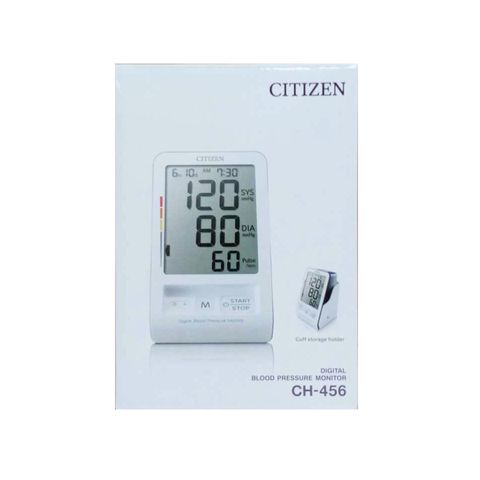 Máy Đo Huyết Áp Bắp Tay Citizen CH-456 - Thiết Bị Đo Tự Động Chính Xác, LCD Rõ Ràng, Lưu Trữ 90 Kết Quả, Xuất Xứ Nhật Bản