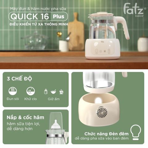 Máy đun và hâm nước pha sữa Fatzbaby Quick 16 Plus FB3508HB - Điều khiển từ xa, Giữ Nhiệt, Chức năng 2 trong 1 cho bé tiện lợi
