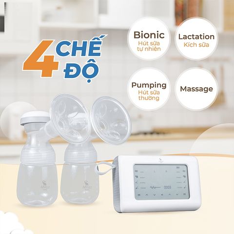 Máy Hút Sữa Đôi Moaz BéBé MB-092 - Thiết Kế Thông Minh, 4 Chế Độ Massage và Hút Sữa, Giúp Mẹ Tiết Kiệm Thời Gian
