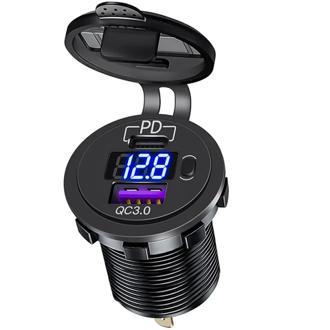 Tẩu Sạc Nhanh 67W Cho Xe Máy & Ô Tô - Cổng USB & Type-C, Tích Hợp Nút On/Off, Sạc Nhanh Chất Lượng Cao, Đèn LED Hiển Thị