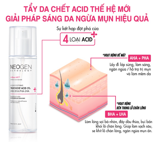 Toner Tẩy Tế Bào Chết 5% PHA-AHA-LHA-BHA Neogen Dermalogy - Chăm Sóc Da Nhạy Cảm, Giúp Se Khít Lỗ Chân Lông và Làm Sáng Da