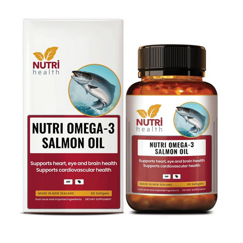 Viên Dầu Cá Hồi Nutri Omega 3 Salmon Oil - Bổ Sung DHA, EPA, Hỗ Trợ Sức Khỏe Tim Mạch và Mắt, 60 Viên Năng Lượng Thiên Nhiên