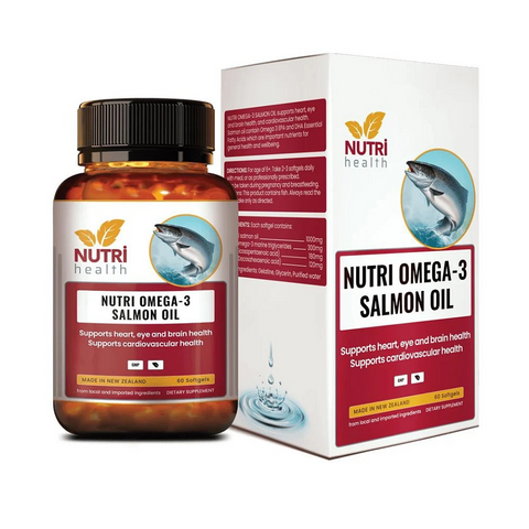 Viên Dầu Cá Hồi Nutri Omega 3 Salmon Oil - Bổ Sung DHA, EPA, Hỗ Trợ Sức Khỏe Tim Mạch và Mắt, 60 Viên Năng Lượng Thiên Nhiên