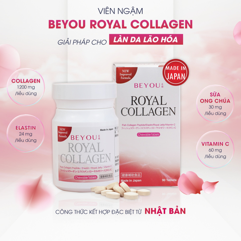 Viên Ngậm Làm Đẹp Trẻ Hóa Da Beyou Royal Collagen Nhật Bản - Hỗ Trợ Căng Mịn Da, Giảm Nếp Nhăn, Lọ 90 Viên
