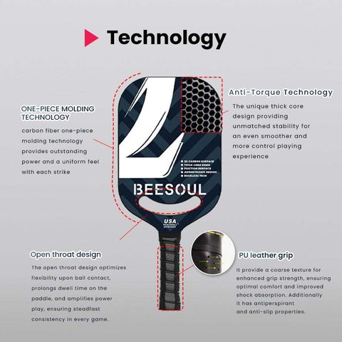 Vợt Pickleball Beesoul SupremeStrike Carbon Pro CS10 - Thiết Kế Cao Cấp, Chất Liệu Carbon Linh Hoạt, Dành Cho Vận Động Viên Chuyên Nghiệp