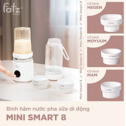 Bình Hâm Nước Pha Sữa Di Động Fatzbaby Mini Smart 8 FB3822FD - Thủy Tinh 330ml, Pin Sạc 4500mAh, Hiển Thị Nhiệt Độ Thời Gian Thực