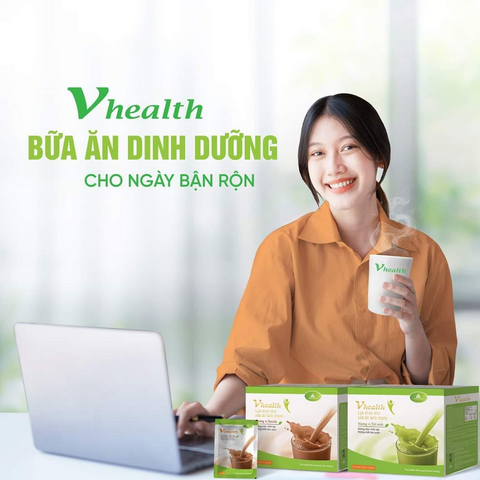 Bột Dinh Dưỡng Vhealth Hỗ Trợ Năng Lượng - Bữa Ăn Lành Mạnh Vị Socola & Trà Xanh, 20 Gói, Thực Phẩm Chức Năng Giúp Tăng Cường Sức Khỏe