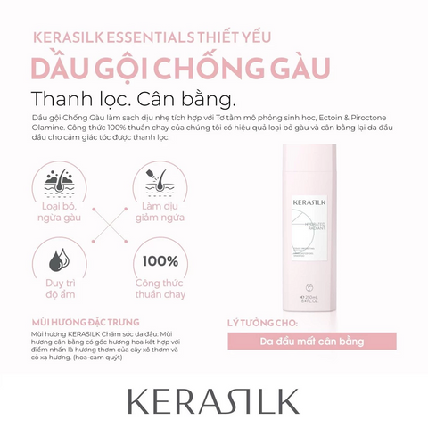Dầu Gội Kerasilk Anti Dandruff 250ml - Ngăn Ngừa Gàu, Giảm Ngứa, Cân Bằng Da Đầu, Hỗ Trợ Làm Sạch Tóc, Công Thức Thuần Chay