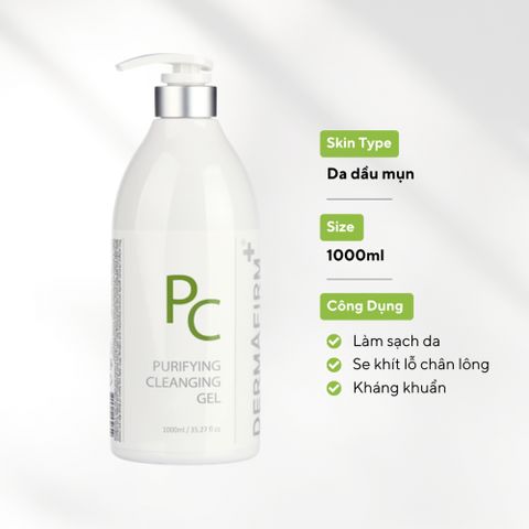 Gel Rửa Mặt Kiềm Dầu Dermafirm 1000ml - Purifying Cleansing, Làm Sạch Tối Đa, Ngăn Ngừa Mụn, Dành Cho Da Dầu, Kháng Viêm, Kháng Khuẩn