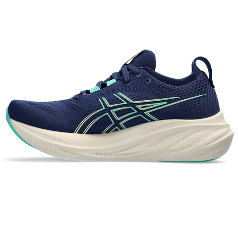 Giày chạy bộ nữ Asics Gel-Nimbus 26 - Giày pickleball năng động, thoáng khí, màu xanh than và xanh mint, chống trơn trượt, êm ái