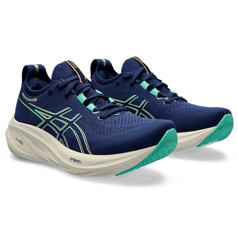 Giày chạy bộ nữ Asics Gel-Nimbus 26 - Giày pickleball năng động, thoáng khí, màu xanh than và xanh mint, chống trơn trượt, êm ái